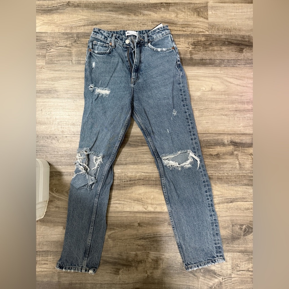 Zara Skinny Distressed Blue Jeans
